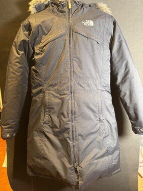 The North Face Jacket Women Medium Black Arctic Goose Down Parka Coat Faux Fur